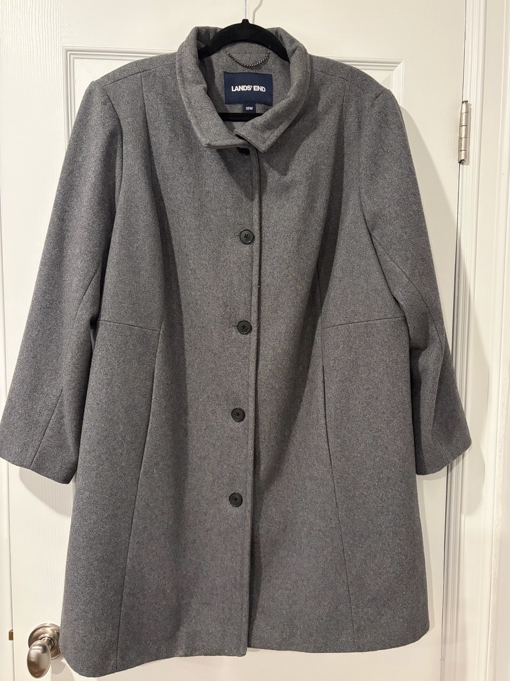 Lands' End Gray Single-Breasted Wool-Blend Pea Coat